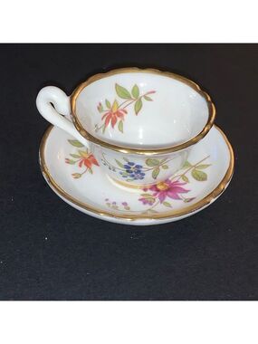 Hammersley Fine Bone China Miniature Teacup Saucer White Floral One Size